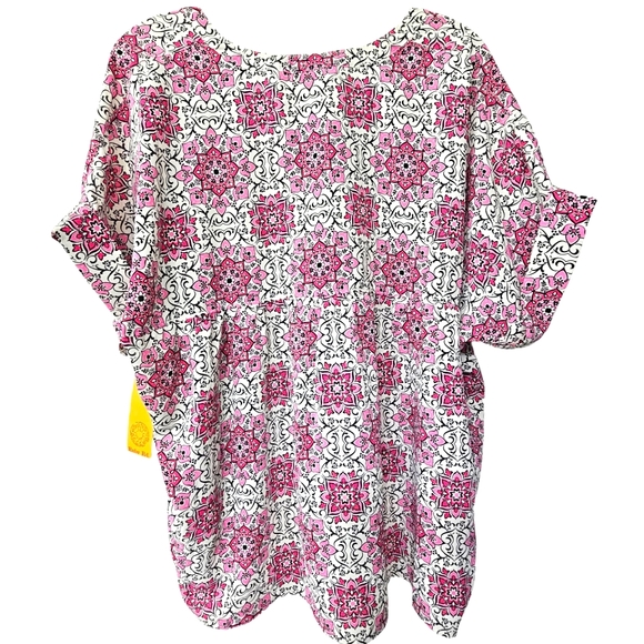 Ruby Red Oh  Happy Day Azalmul Pink/White/Black Tile Mix Shortsleeve Top - Picture 11 of 14